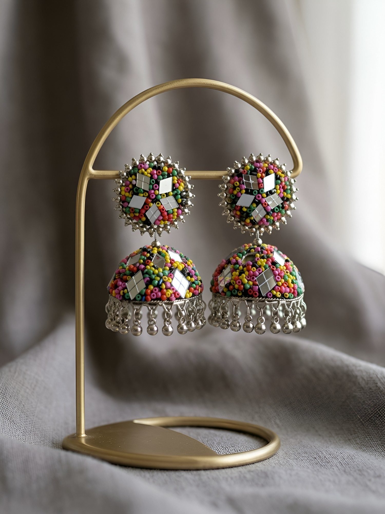 Mirror Glam Nazakat Rangrez Antique Oxidised Silver Jhumka