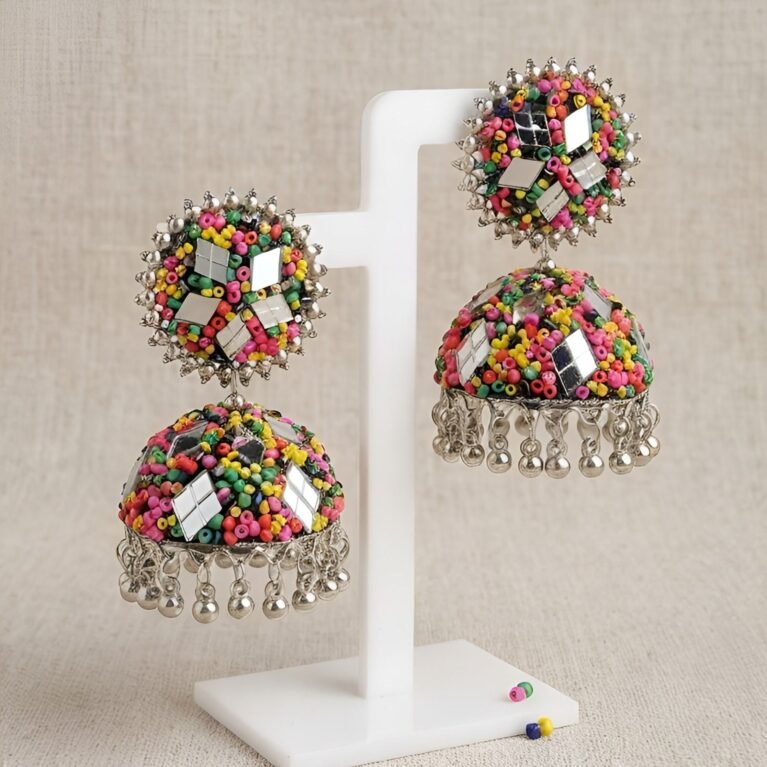 Mirror Glam Nazakat Rangrez Antique Oxidised Silver Jhumka