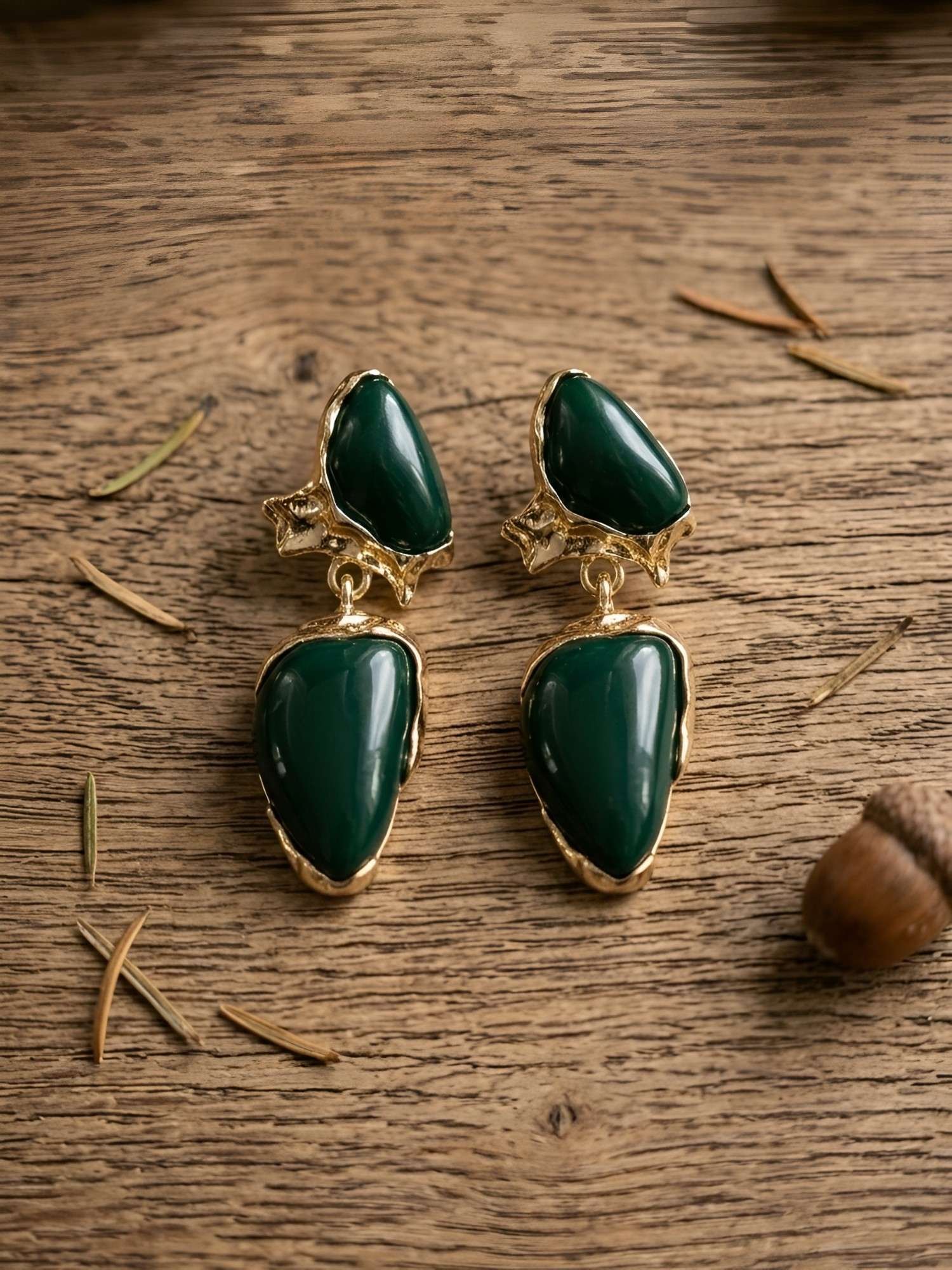 Gilded Geode Malachite Gold Plated Drop Earrings