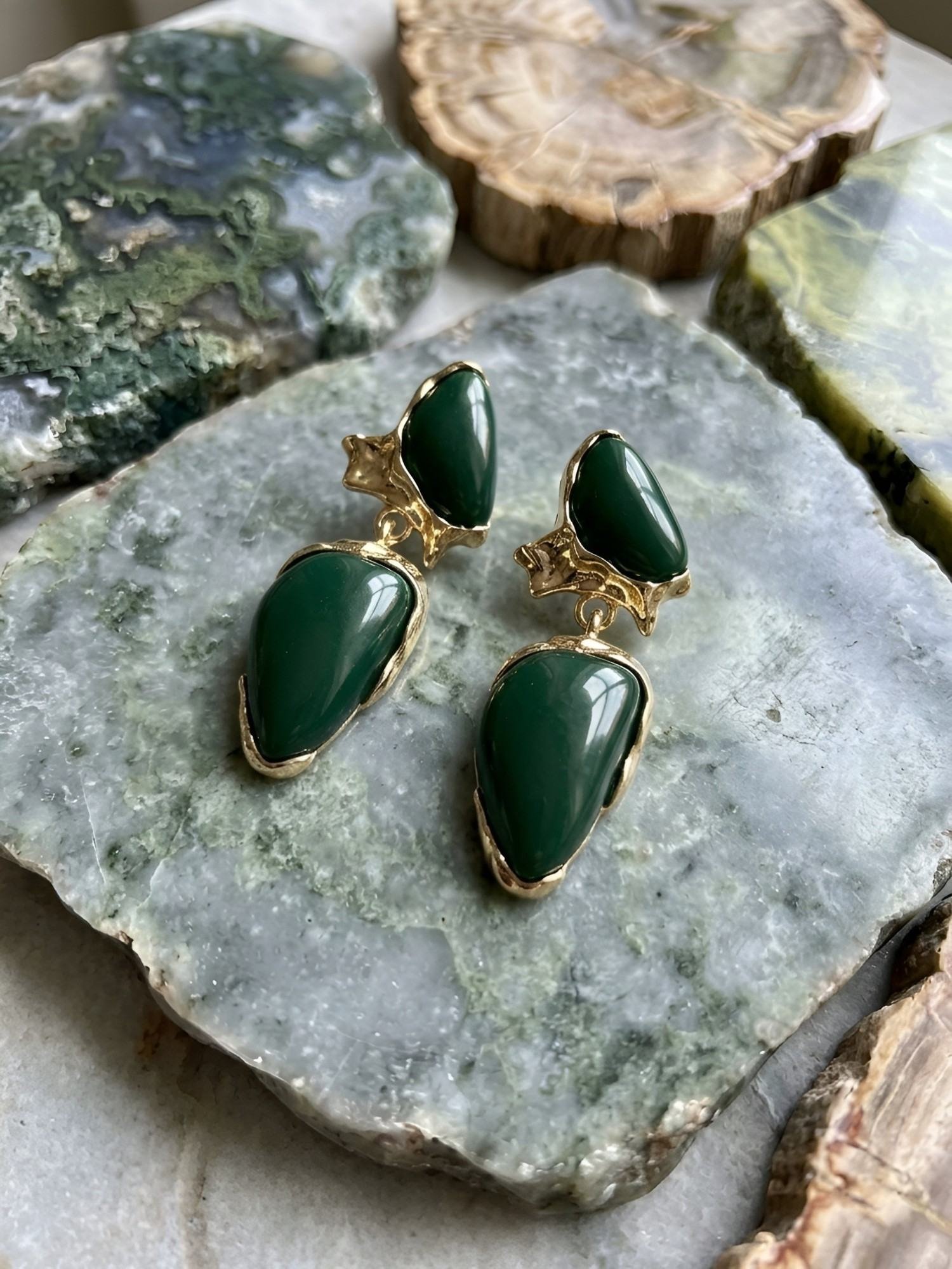 Gilded Geode Malachite Gold Plated Drop Earrings