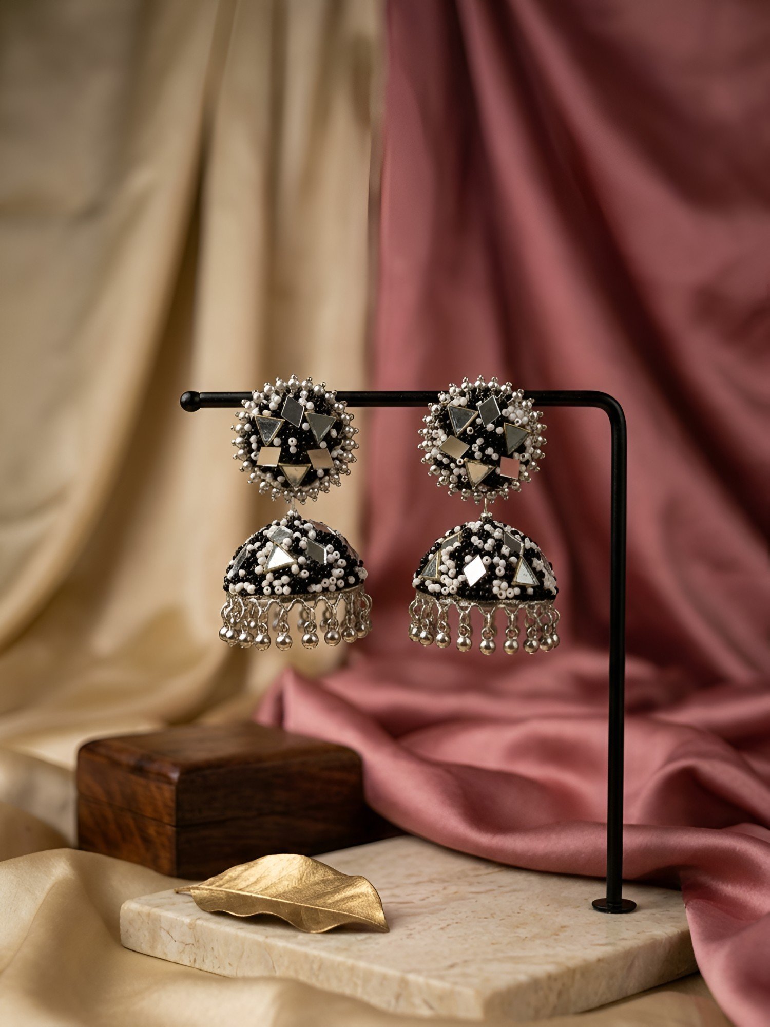 Mirror Glam Nazakat Sitara Antique Oxidised Silver Jhumka