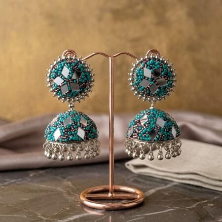 Mirror Glam Nazakat Firoza Antique Oxidised Silver Jhumka